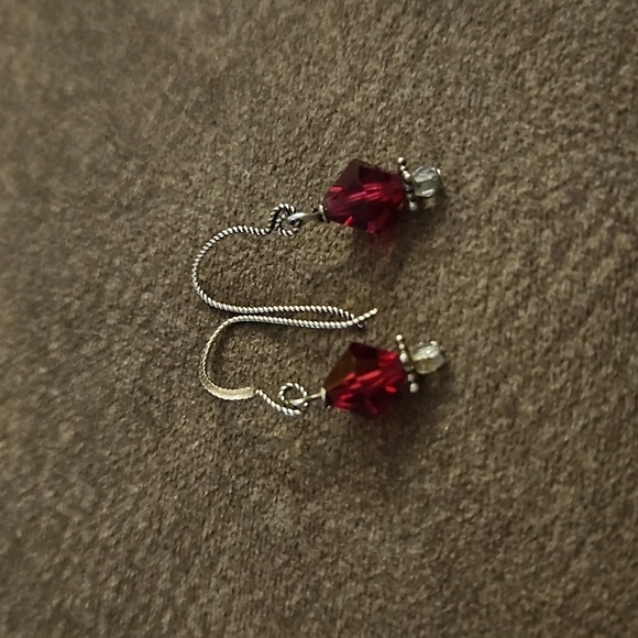 3/$30 HANDMADE Red Crystal Dangle Hook Earrings - Picture 2 of 3